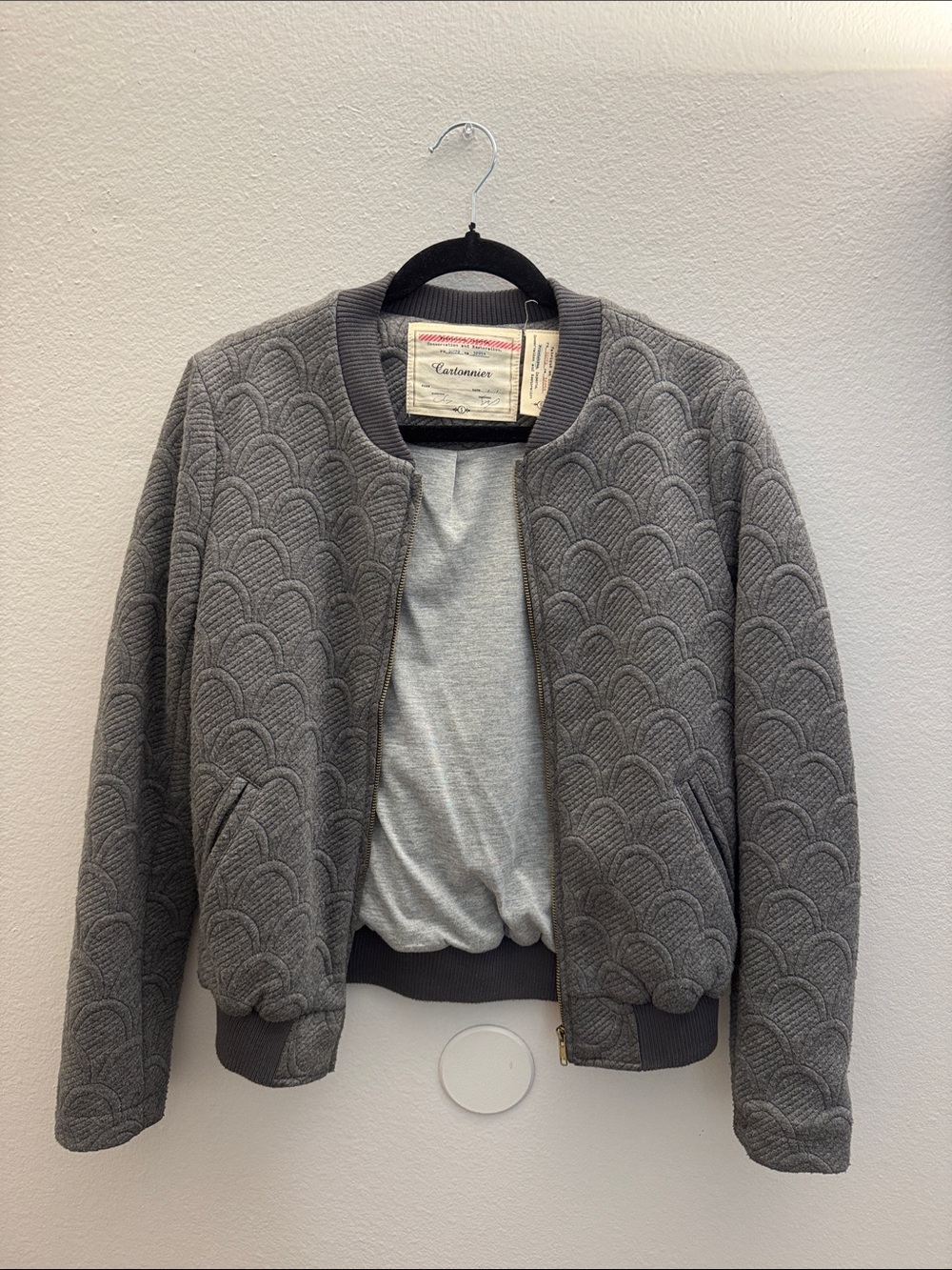 Quilted Charcoal Gray Bomber Jacket